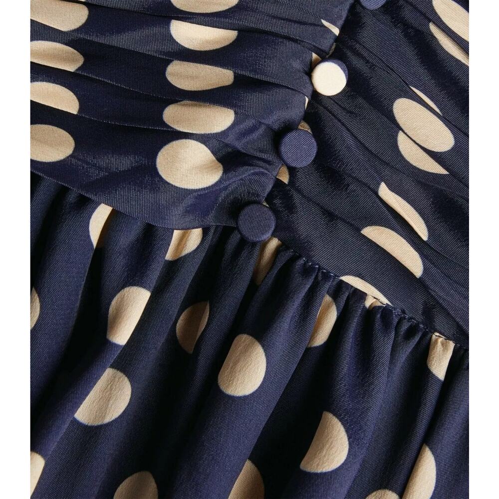 NWT Ronny Kobo Navy Maria Polka Dot Long Sleeve Low V-Neck Midi Dress Size Med - Picture 3 of 6